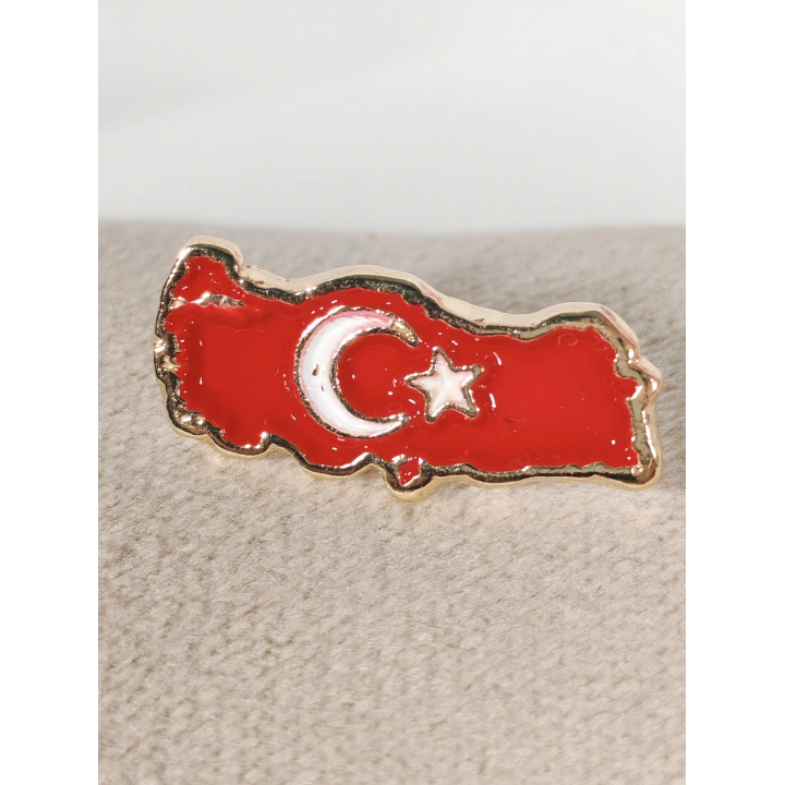 Kırmızı Türkiye Haritalı Ay Yıldızlı Metal Rozet