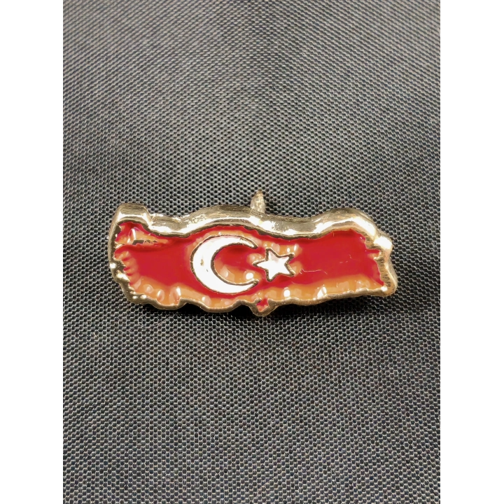 Kırmızı Türkiye Haritalı Ay Yıldızlı Metal Rozet