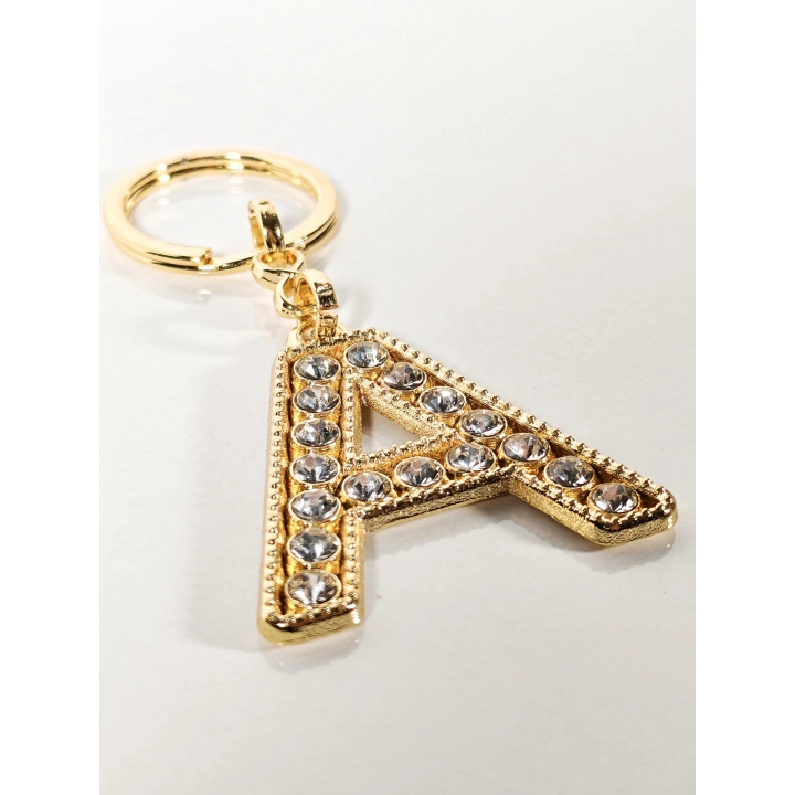 Taşlı A Harfi Gold Metal Anahtarlık – Kişisel Stil, Zarif Işıltı