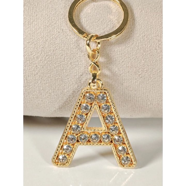 Taşlı A Harfi Gold Metal Anahtarlık – Kişisel Stil, Zarif Işıltı