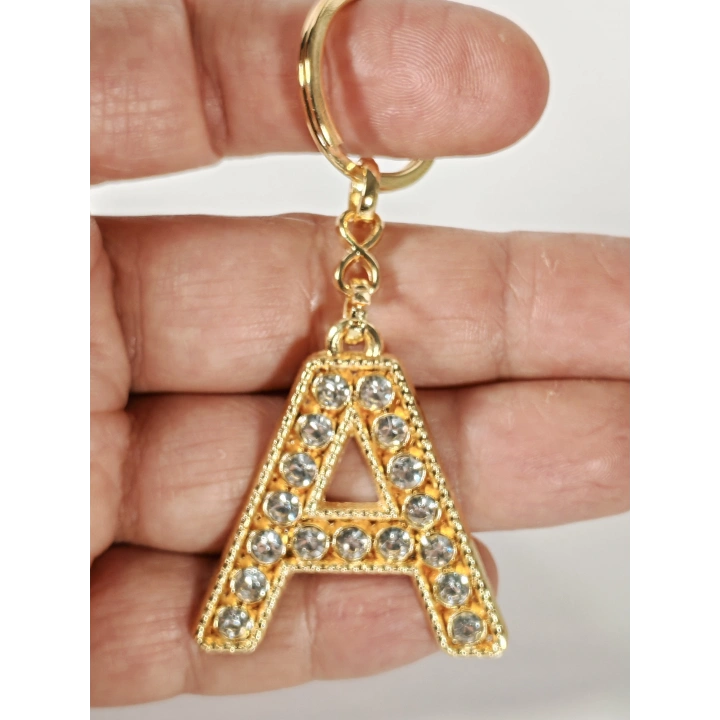 Taşlı A Harfi Gold Metal Anahtarlık – Kişisel Stil, Zarif Işıltı