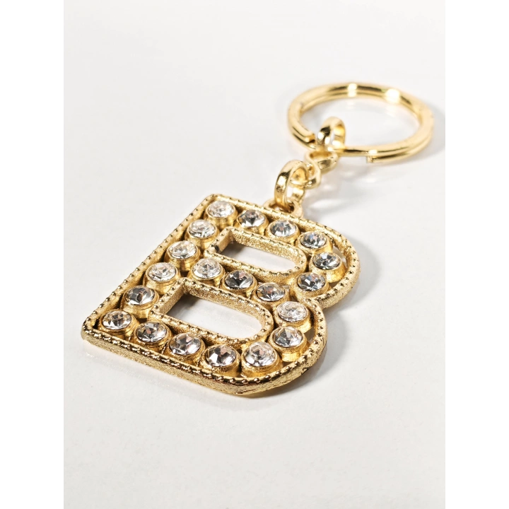 Taşlı B Harfi Gold Metal Anahtarlık – Kişisel Anlam, Zarif Işıltı ve Şık Detay