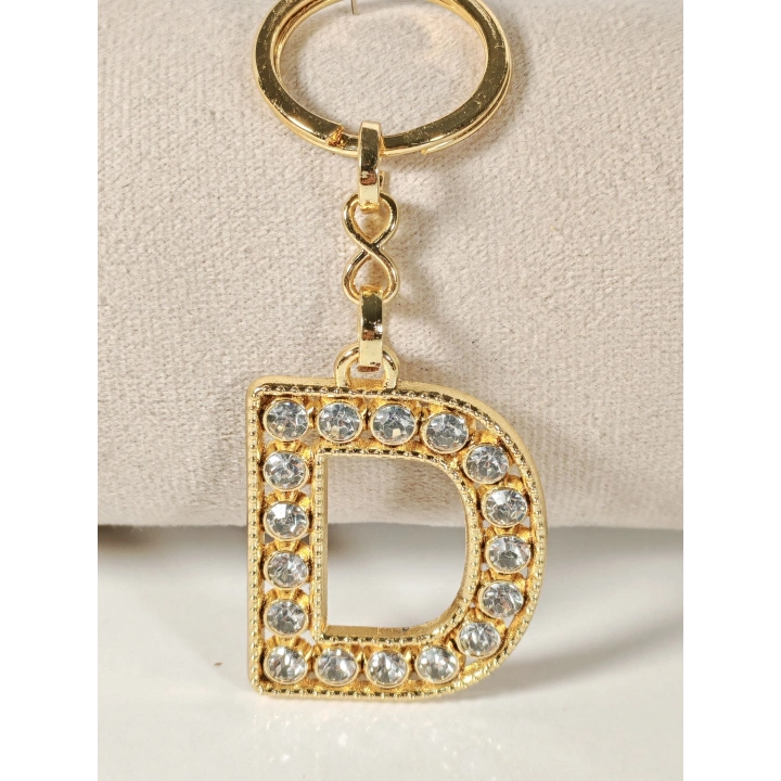 Taşlı D Harfi Gold Metal Anahtarlık – Kişisel Anlam, Zarif Işıltı ve Şık Tasarım