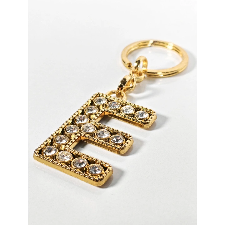Taşlı E Harfi Gold Metal Anahtarlık – Kişisel Anlam, Zarif Işıltı ve Şık Detaylar