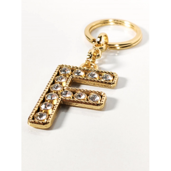 Taşlı F Harfi Gold Metal Anahtarlık – Kişisel Dokunuş, Şık Işıltı ve Zamansız Stil