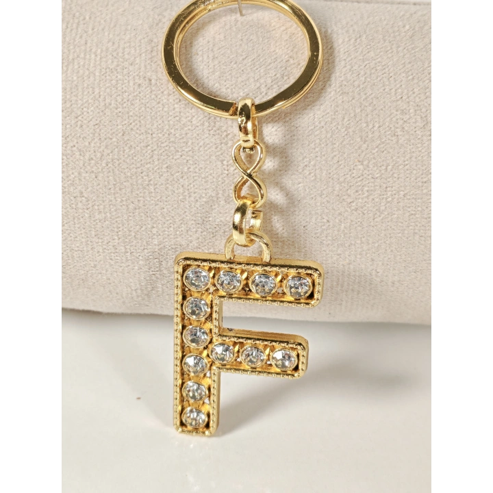 Taşlı F Harfi Gold Metal Anahtarlık – Kişisel Dokunuş, Şık Işıltı ve Zamansız Stil