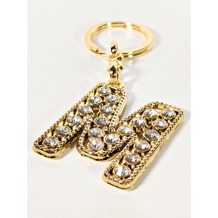 Taşlı M Harfi Gold Metal Anahtarlık – Kişisel Anlam, Işıltılı Zarafet ve Şık Detaylar