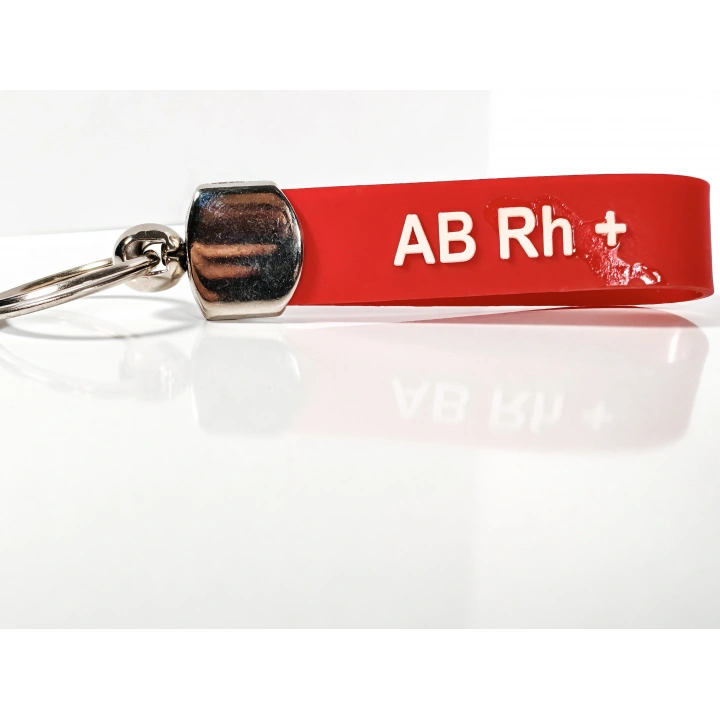 AB Rh(+) Pozitif Kan Grubu Silikon Anahtarlık – Acil Durumlar İçin Hayati Bilgi