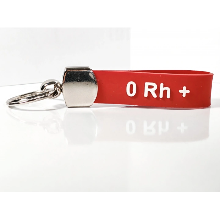0 Rh(+) Pozitif Kan Grubu Silikon Anahtarlık – Acil Durumlar İçin Hayati Bilgi
