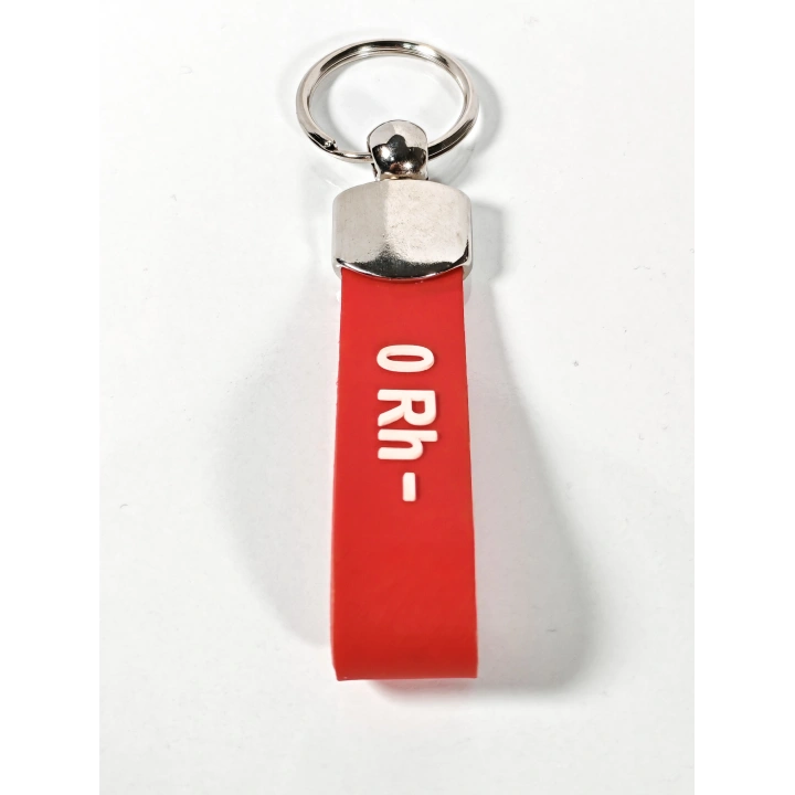 0 Rh(-) Negatif Kan Grubu Silikon Anahtarlık – Acil Durumlar İçin Hayati Bilgi