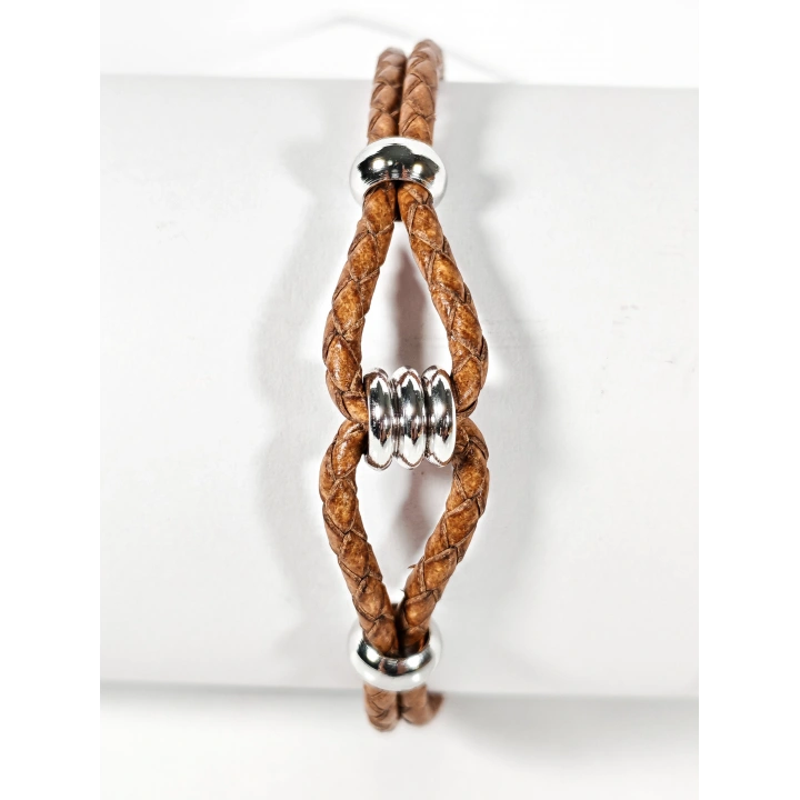 Kahverengi Örgü Yaylı Deri Bileklik – Doğal Şıklık ve Modern Detaylar