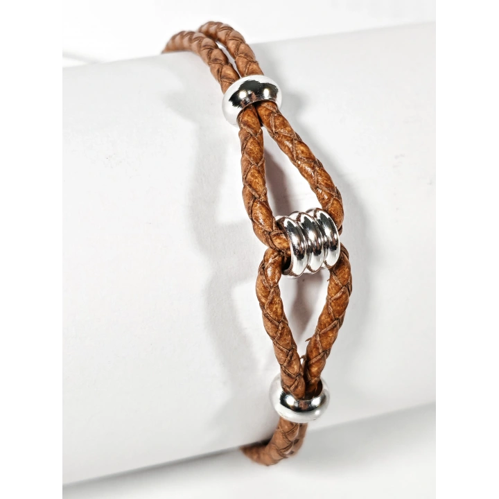 Kahverengi Örgü Yaylı Deri Bileklik – Doğal Şıklık ve Modern Detaylar