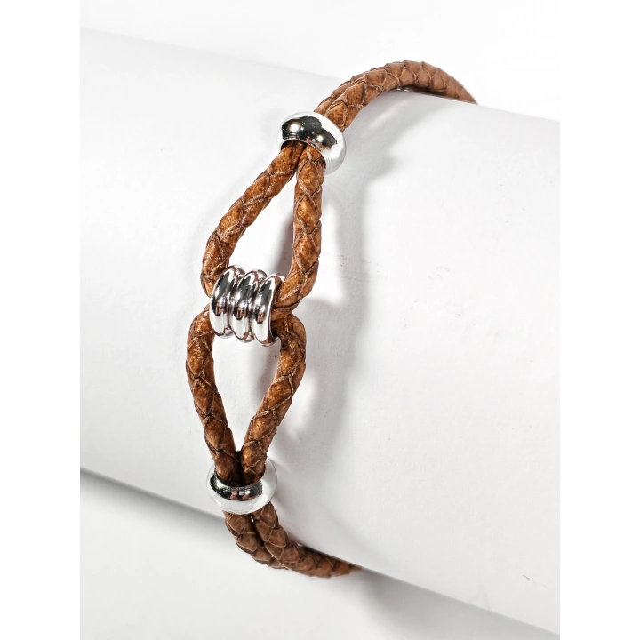 Kahverengi Örgü Yaylı Deri Bileklik – Doğal Şıklık ve Modern Detaylar
