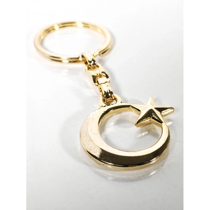 Altın Renk Ay Yıldız Figürlü Metal Anahtarlık – Milli Değerlerin Zarif ve Zamansız Sembolü