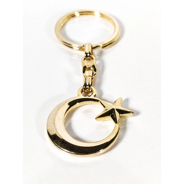 Altın Renk Ay Yıldız Figürlü Metal Anahtarlık – Milli Değerlerin Zarif ve Zamansız Sembolü