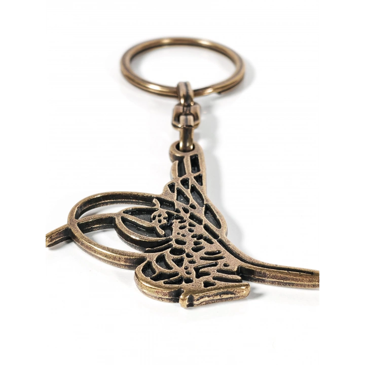 Antik Bronz Osmanlı Tuğrası Figürlü Metal Anahtarlık – Tarihi Asalet ve Manevi Derinlik