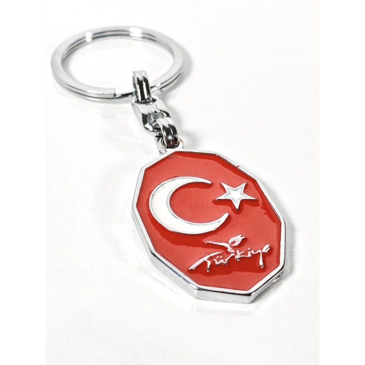 Kırmızı Ay Yıldız,  “Türkiye” Yazılı Sekizgen Metal Anahtarlık