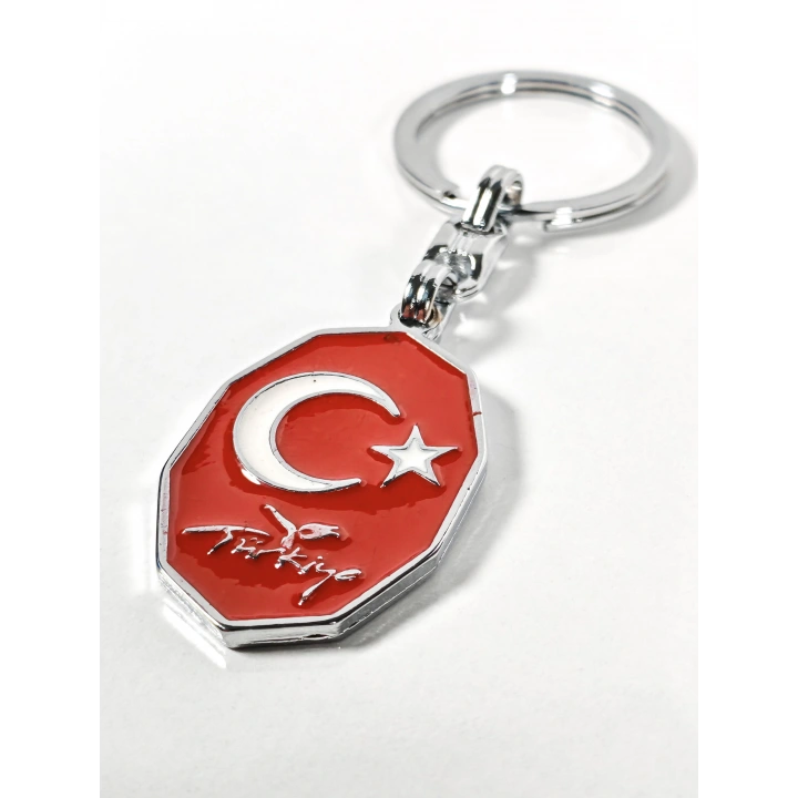 Kırmızı Ay Yıldız,  “Türkiye” Yazılı Sekizgen Metal Anahtarlık