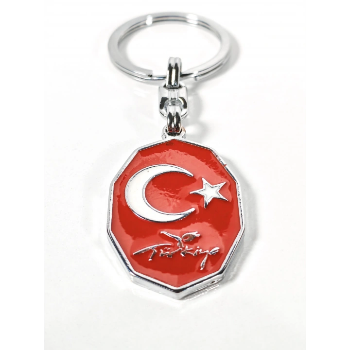 Kırmızı Ay Yıldız,  “Türkiye” Yazılı Sekizgen Metal Anahtarlık
