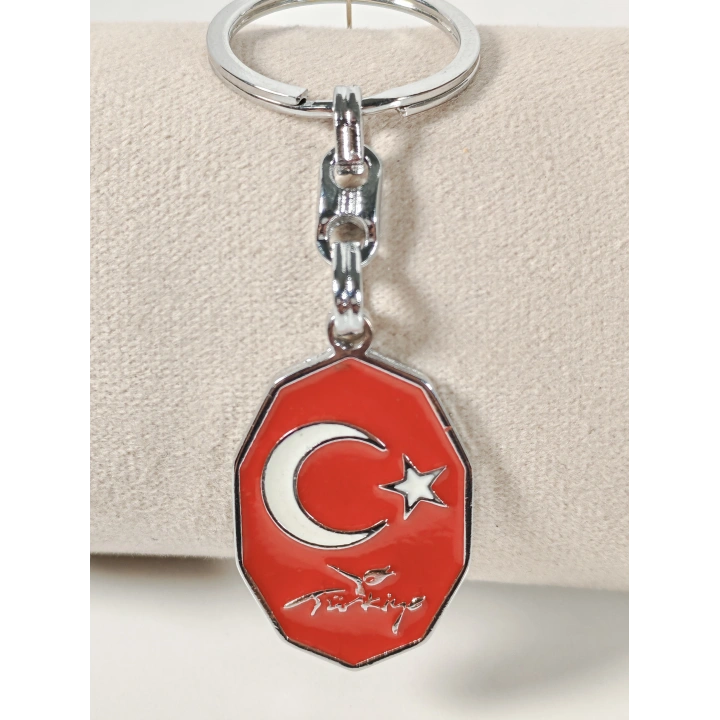 Kırmızı Ay Yıldız,  “Türkiye” Yazılı Sekizgen Metal Anahtarlık