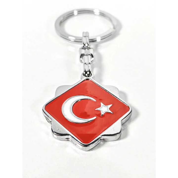 Kırmızı Ay Yıldız Motifli Metal Anahtarlık – Klasik ve Zarif Milli Sembol