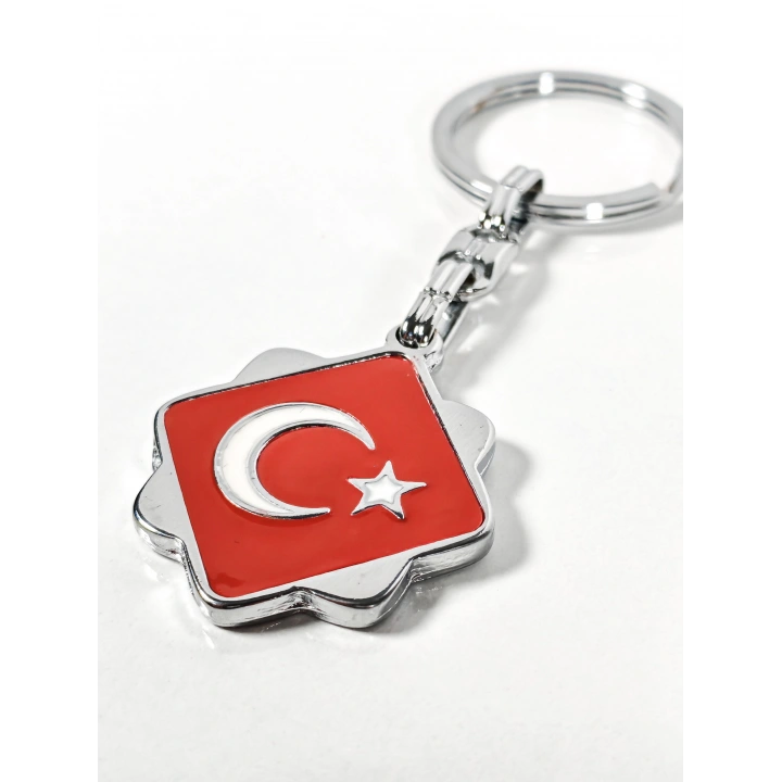 Kırmızı Ay Yıldız Motifli Metal Anahtarlık – Klasik ve Zarif Milli Sembol