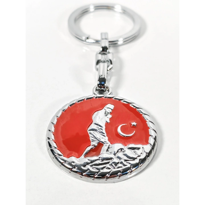Atatürk Silüetli Ay Yıldız Figürlü Kırmızı Yuvarlak Metal Anahtarlık – Anlamlı ve Güçlü Bir Sembol