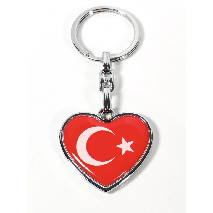 Ay Yıldız Figürlü Kalp Şeklinde Kırmızı Metal Anahtarlık – Duygusal ve Anlamlı Bir Tasarım