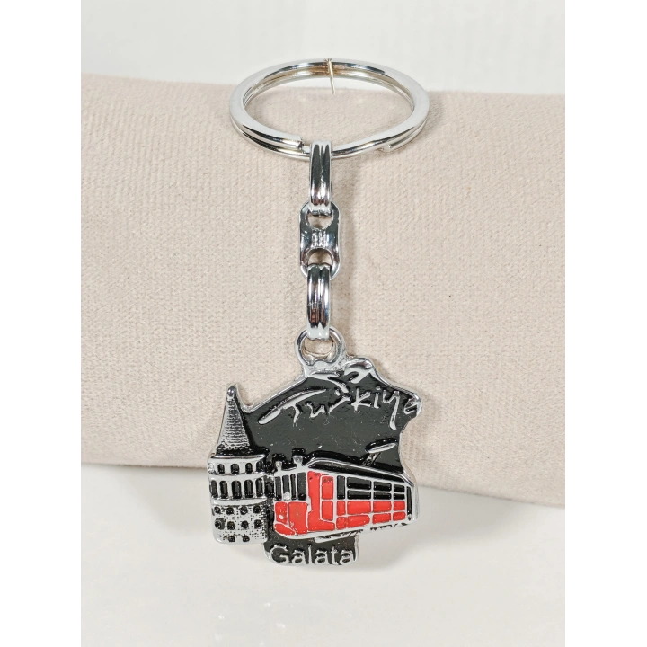 Galata Kulesi ve Nostaljik Tramvay Temalı İstanbul Metal Anahtarlık – Şehrin Ruhunu Taşıyan Özel Tasarım