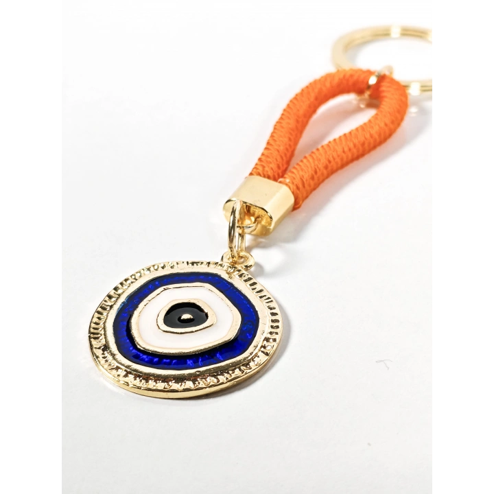 Turuncu İpli Nazar Boncuğu Detaylı Metal Anahtarlık – Şık, Anlamlı ve Dikkat Çekici Tasarım