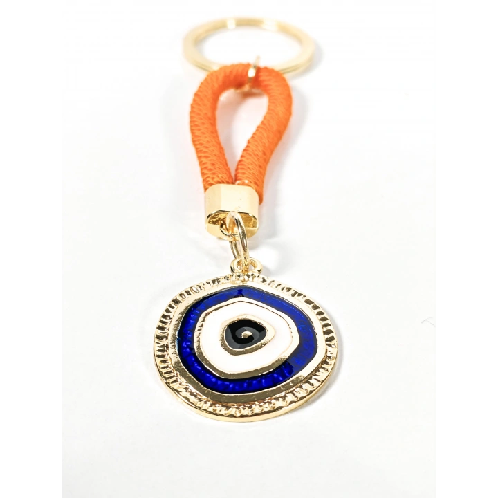 Turuncu İpli Nazar Boncuğu Detaylı Metal Anahtarlık – Şık, Anlamlı ve Dikkat Çekici Tasarım