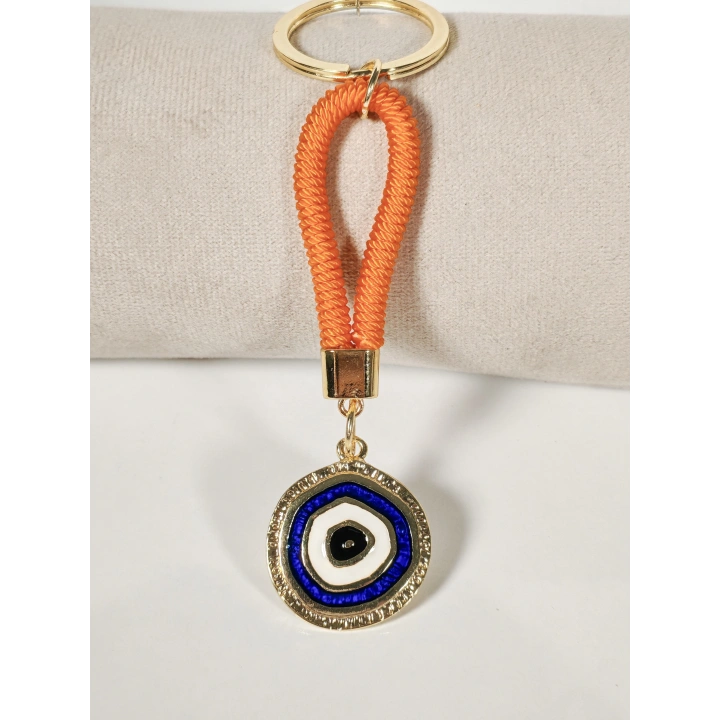 Turuncu İpli Nazar Boncuğu Detaylı Metal Anahtarlık – Şık, Anlamlı ve Dikkat Çekici Tasarım