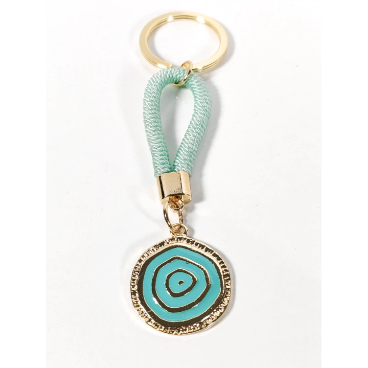 Mint Yeşili Örgü İpli Nazar Motifli Metal Anahtarlık – Zarif, Ferah ve Anlamlı Tasarım