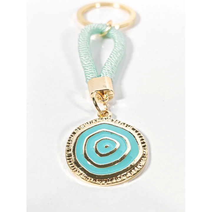 Mint Yeşili Örgü İpli Nazar Motifli Metal Anahtarlık – Zarif, Ferah ve Anlamlı Tasarım