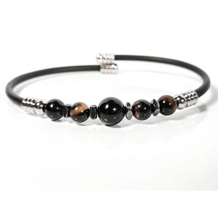 Siyah Akik Taşlı Yaylı Bileklik – Güç, Denge ve Stres Azaltıcı Enerji