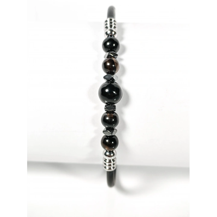 Siyah Akik Taşlı Yaylı Bileklik – Güç, Denge ve Stres Azaltıcı Enerji