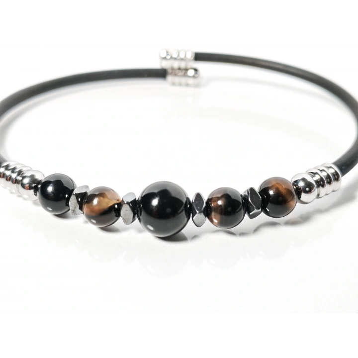 Siyah Akik Taşlı Yaylı Bileklik – Güç, Denge ve Stres Azaltıcı Enerji