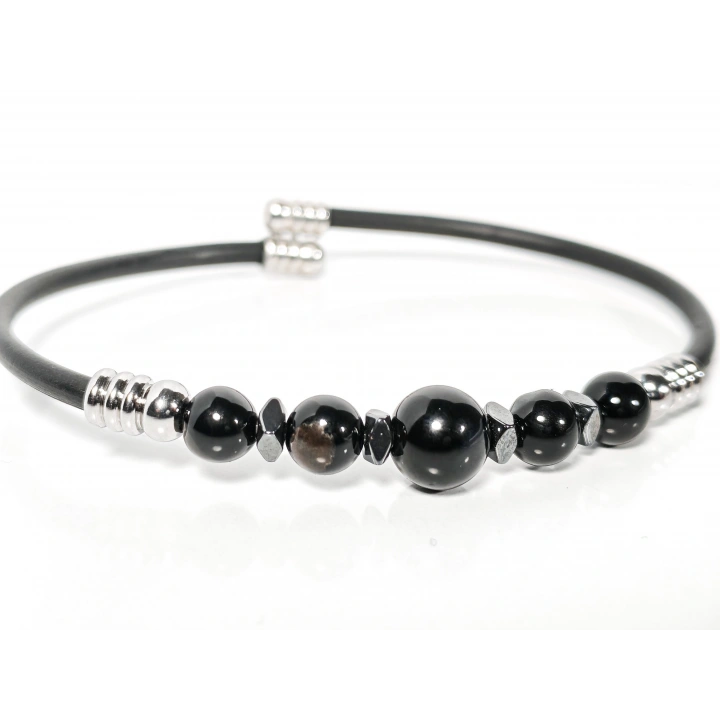 Siyah Akik Taşlı Yaylı Bileklik – Güç, Denge ve Stres Azaltıcı Enerji