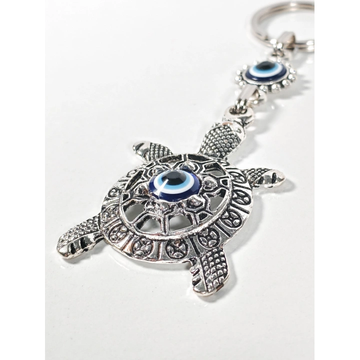 Nazar Boncuklu Kaplumbağa Figürlü Anahtarlık – Sabır, Bereket ve Koruyucu Enerji