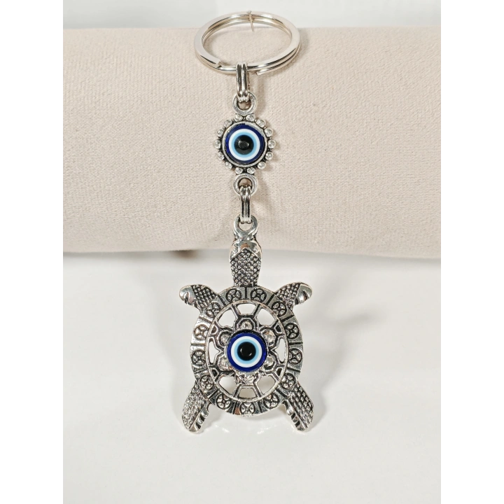 Nazar Boncuklu Kaplumbağa Figürlü Anahtarlık – Sabır, Bereket ve Koruyucu Enerji