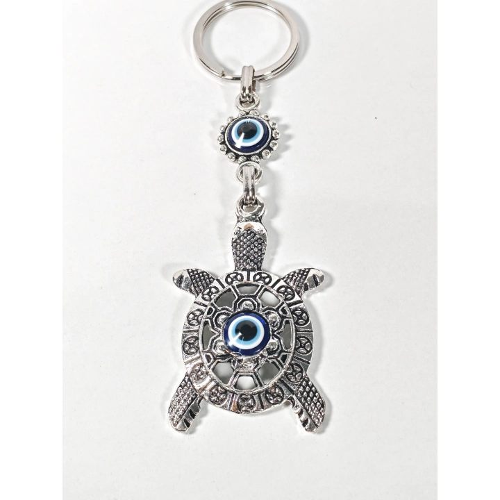 Nazar Boncuklu Kaplumbağa Figürlü Anahtarlık – Sabır, Bereket ve Koruyucu Enerji