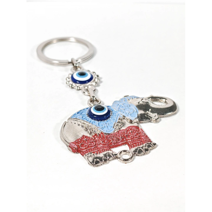 Fil Figürlü Nazar Boncuklu Metal Anahtarlık – Bereket, Güç ve Koruyucu Enerji