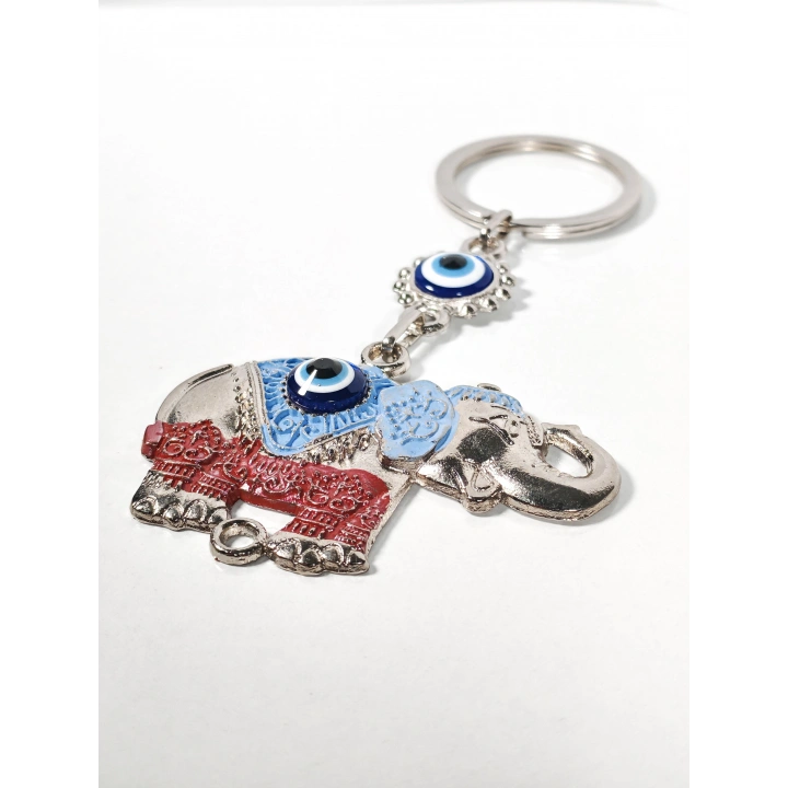 Fil Figürlü Nazar Boncuklu Metal Anahtarlık – Bereket, Güç ve Koruyucu Enerji