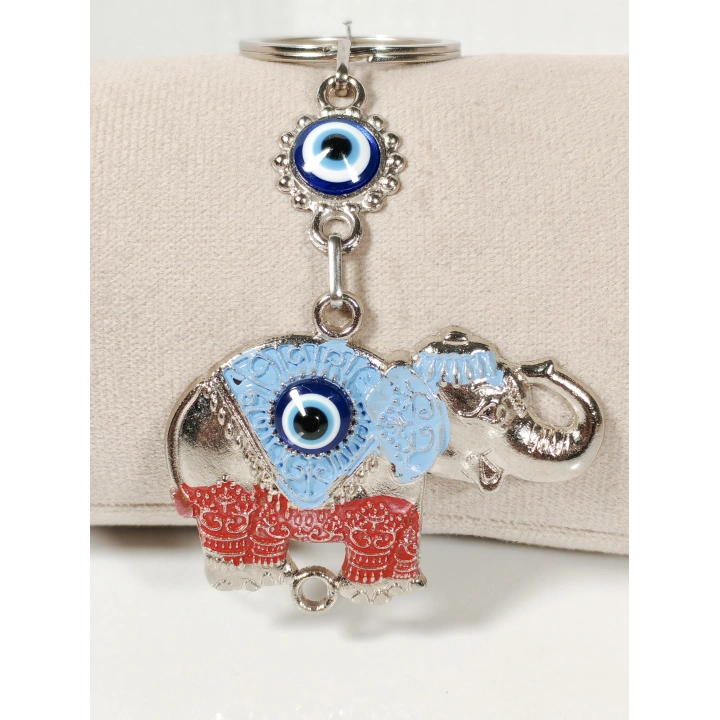 Fil Figürlü Nazar Boncuklu Metal Anahtarlık – Bereket, Güç ve Koruyucu Enerji