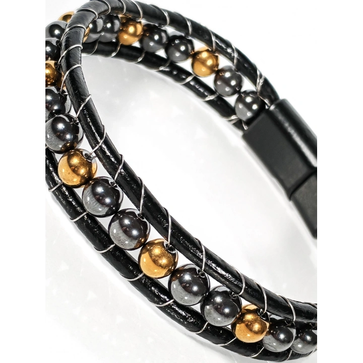 Hematit Taşlı Deri Bileklik – Güç, Denge ve Şıklık