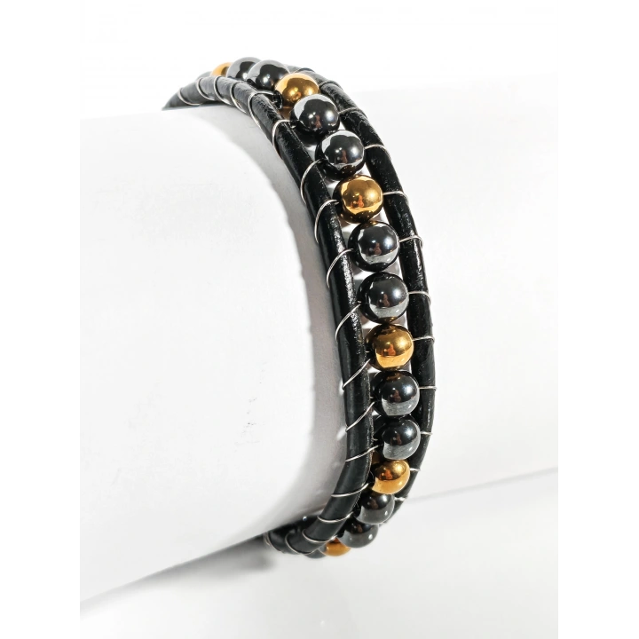 Hematit Taşlı Deri Bileklik – Güç, Denge ve Şıklık