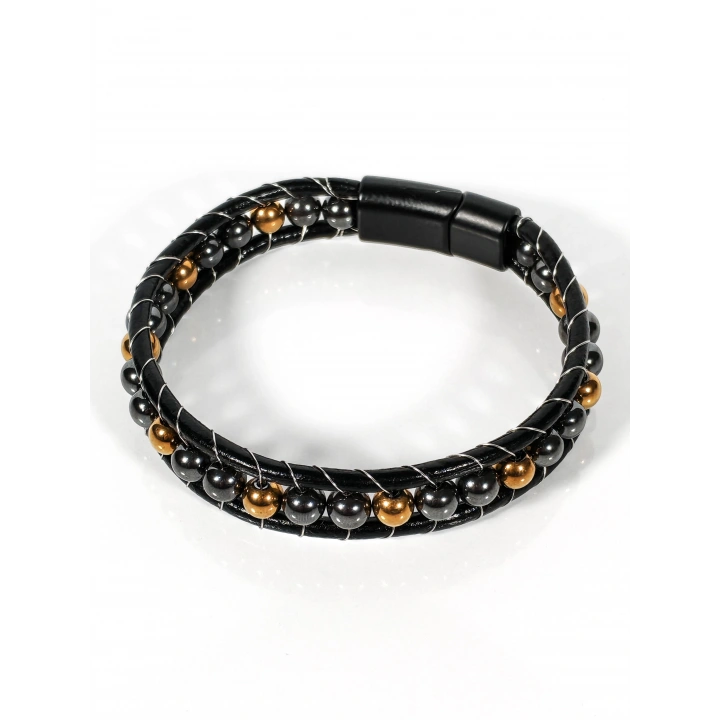 Hematit Taşlı Deri Bileklik – Güç, Denge ve Şıklık