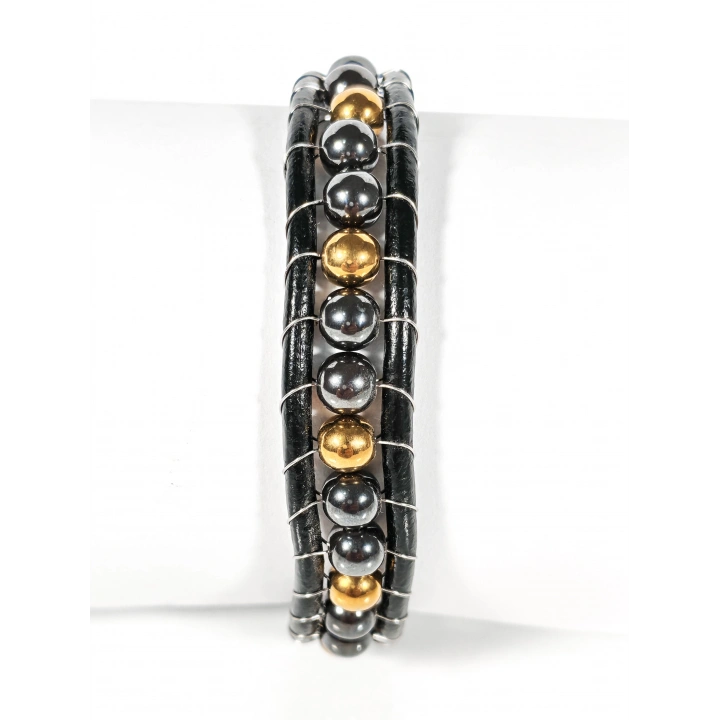 Hematit Taşlı Deri Bileklik – Güç, Denge ve Şıklık