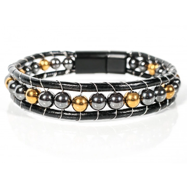 Hematit Taşlı Deri Bileklik – Güç, Denge ve Şıklık