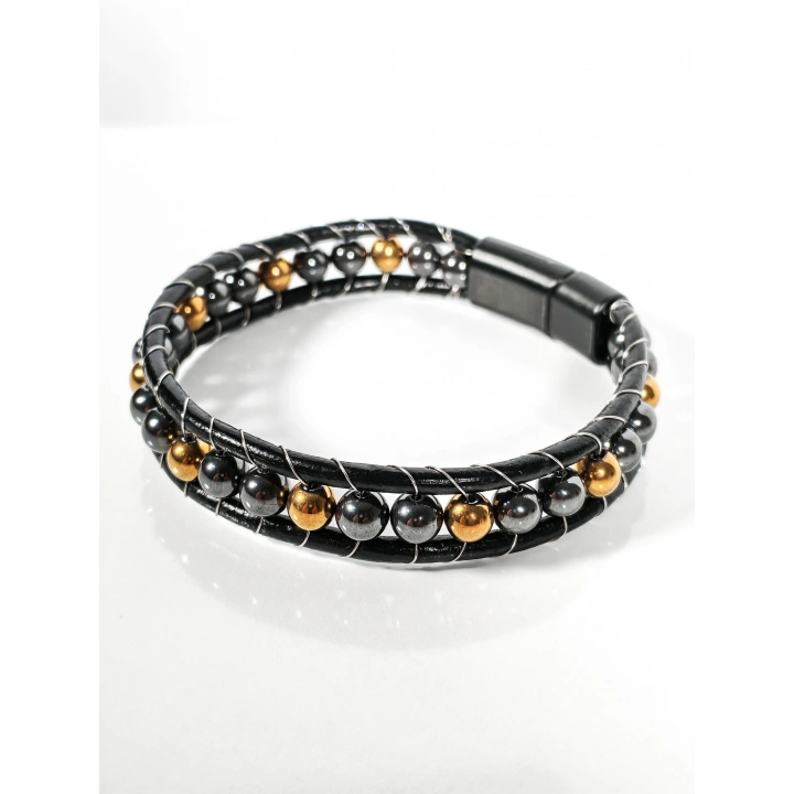 Hematit Taşlı Deri Bileklik – Güç, Denge ve Şıklık